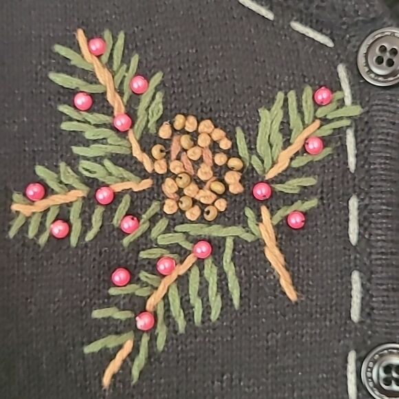 Norm Thompson Black Cotton Blend CARDINAL BIRD Beaded Novelty Sweater Women's 2X - Picture 12 of 12